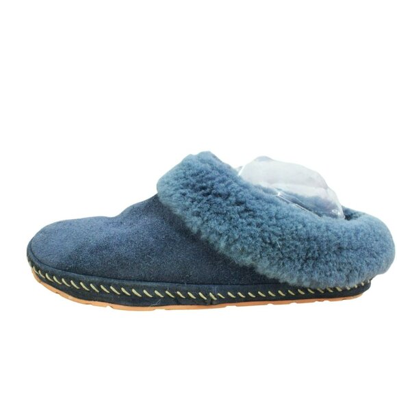 LL Bean Blue Suede Squam Lake Wicked Good Shearling Lined Slippers Size 9 M - Picture 1 of 9
